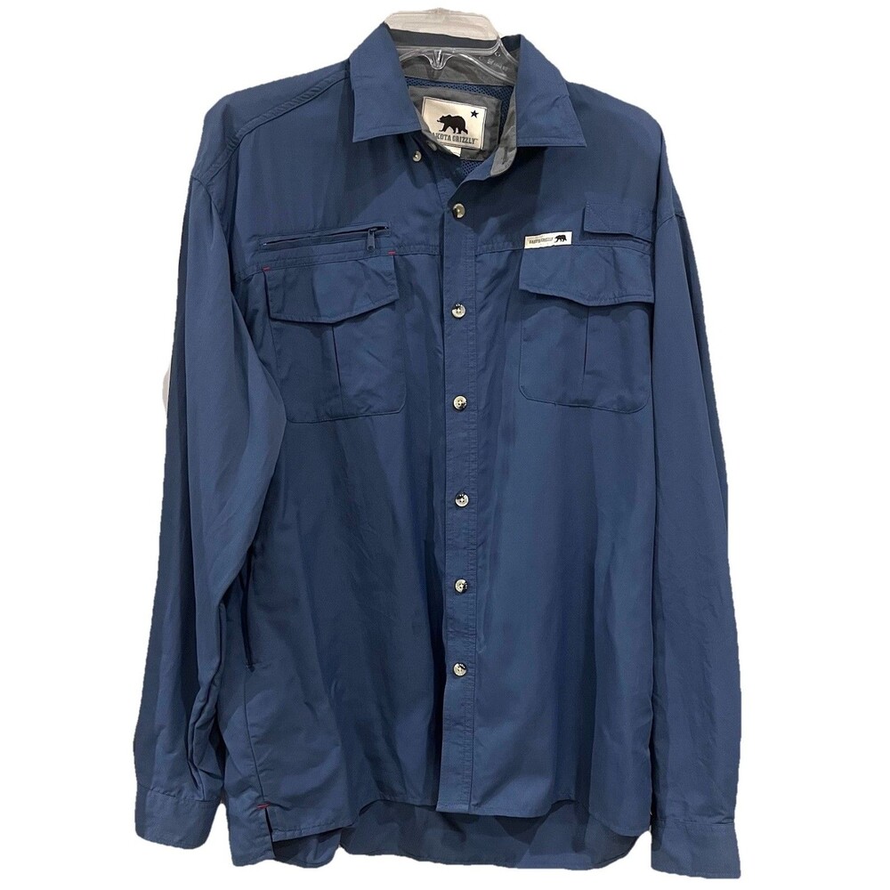 Dakota Grizzly Men's Vented Nylon Fishing Long Roll Tab Sleeve Shirt Blue L